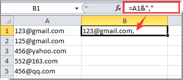 Insert a comma between names in excel